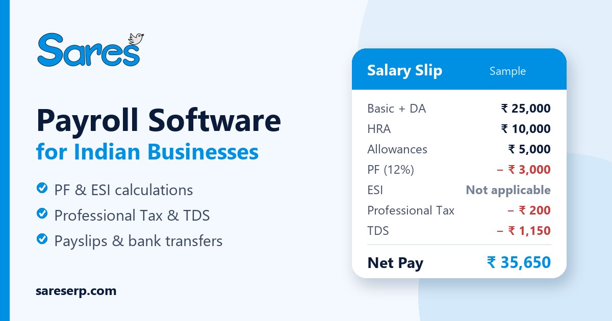 Payroll software for Indian businesses with PF, ESI and TDS compliance
